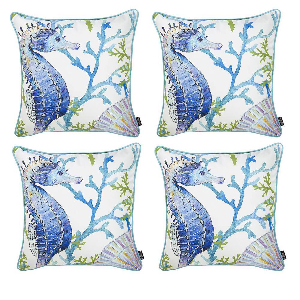 Marine Seahorse Coastal Polyester Pillow Covers, Set of 4