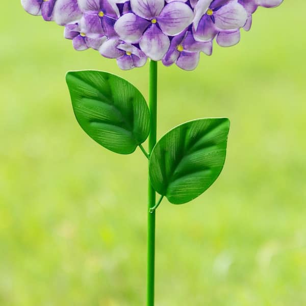 Glitzhome 24 in. H Metal Hydrangea Yardstake, Wall Decor (3-Pack