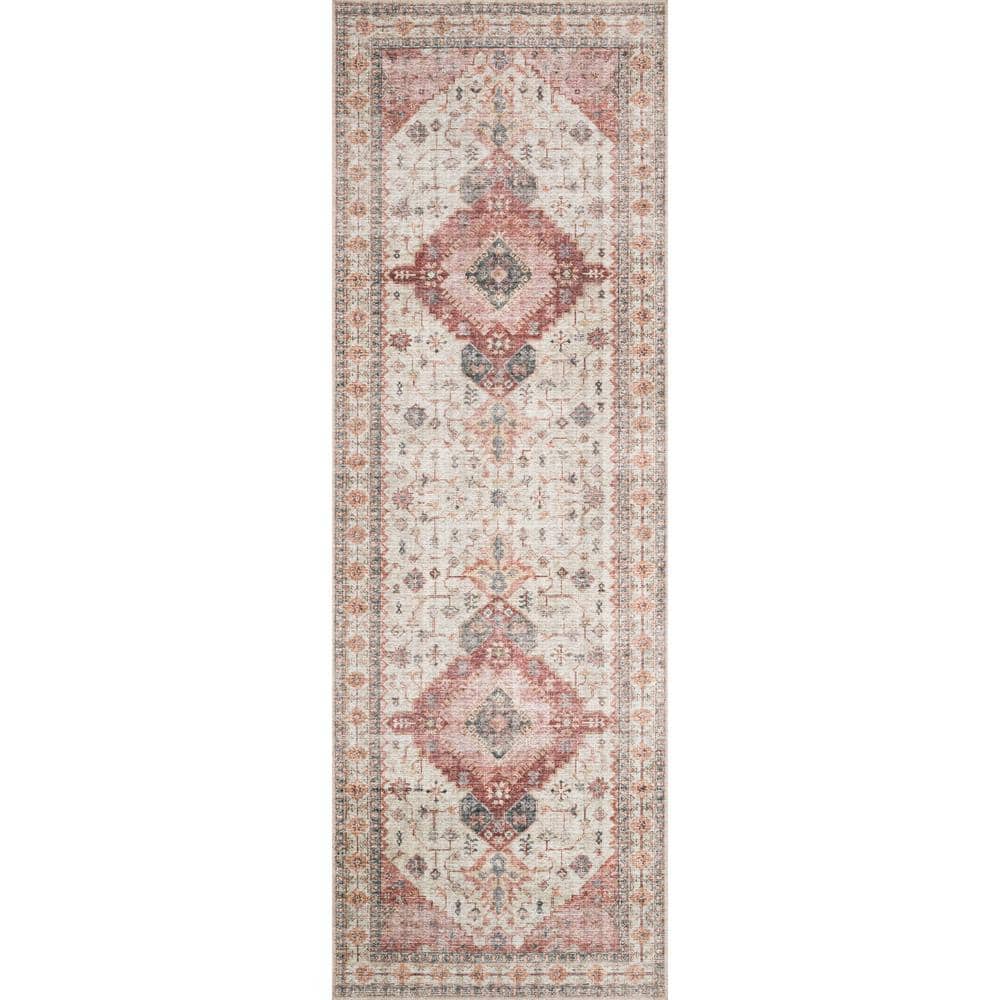 Ivory and Berry Hand-Knotted Round Wool Area Rug