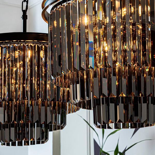 ALOA DECOR 6-Lights 20 in. W Modern 3-Tier Matte Black and Smoke