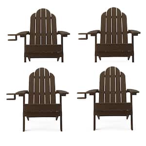 Miranda Coffee Brown Folding Recycled Plastic Outdoor Patio Adirondack Chair With Cup Holder for Firepit/Pool (Set of 4)