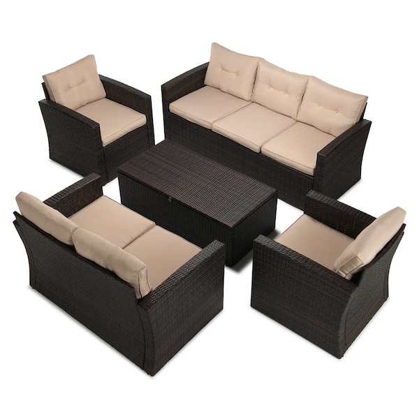 Boyel Living 5 Piece Wicker Outdoor Patio Conversation Furniture Set In Beige Cew Hy2614dbbg The Home Depot Boyel Living 5 Piece Wicker Outdoor, Outdoor Furniture Sets