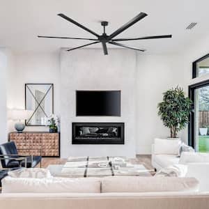 84 in. Indoor/Outdoor Industrial Matte Black 7-Blade Downrod Mount Ceiling Fan with Remote Control
