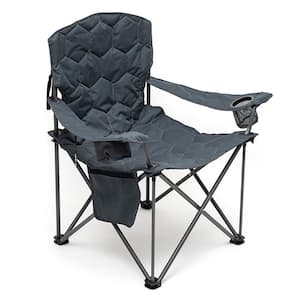 Gray Metal Patio Folding Beach Chair Lawn Chair Outdoor Camping Chair with Side Pockets and Built-In Opener