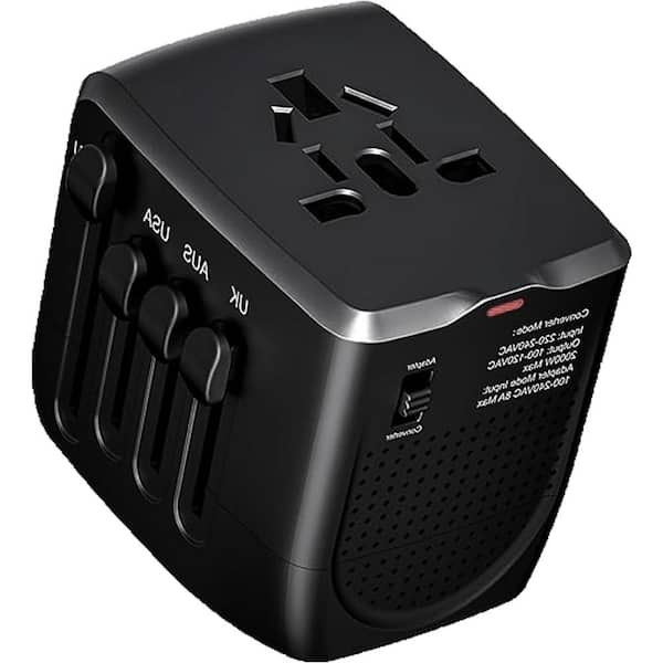 Travel Adapter Voltage Converter 230-Volt to 110-Volt for Hair Dryer, Hair Straighteners for Over 200 Countries in Black