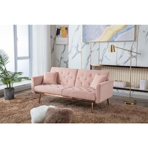 64 in. W Pink Velvet 2-Seater Loveseat with Rose Gold Metal Feet