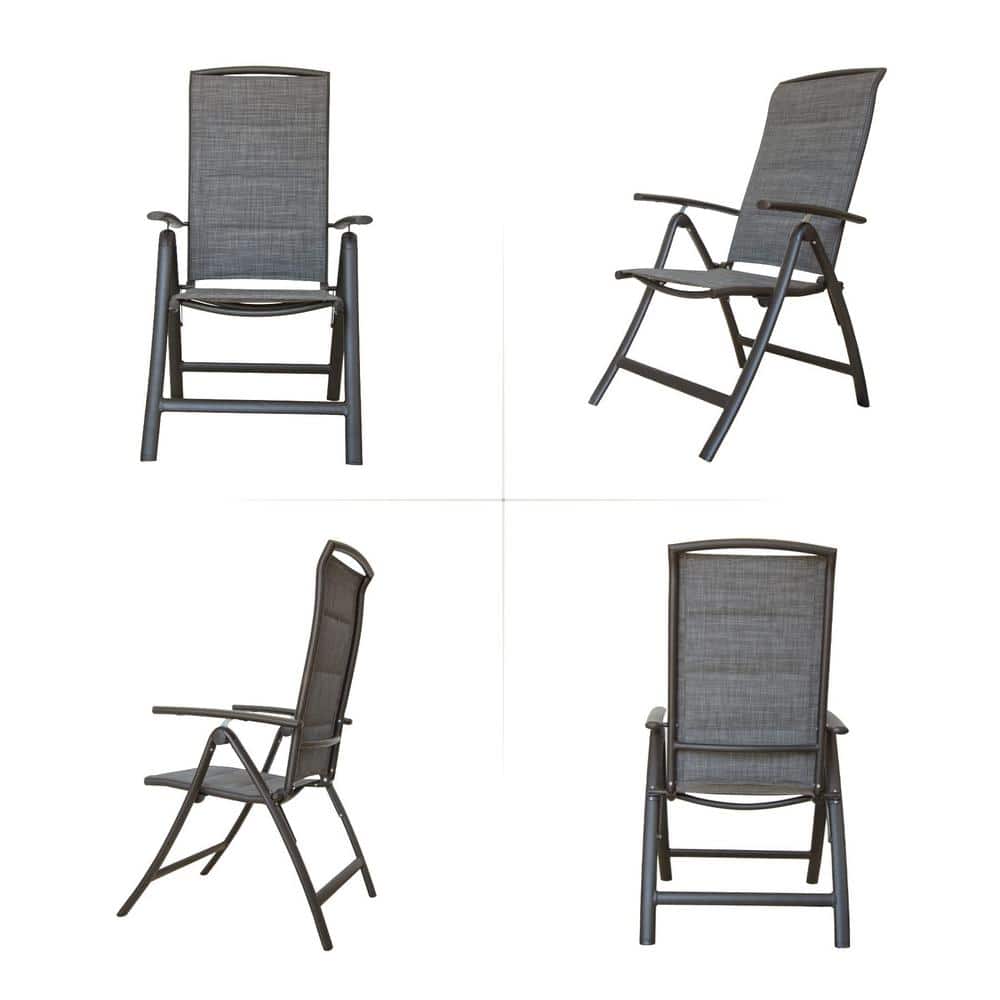 Dark Gray Aluminum Folding Dining Armchairs with High Backrest, Set of 2