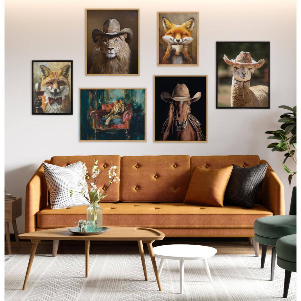 Majestic Lion Portrait in Rich Jewel Tones with Gold Frame