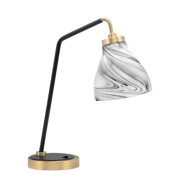 Unbranded Delgado 16.5 in. Matte Black and New Age Brass Desk Lamp with Onyx Swirl Glass
