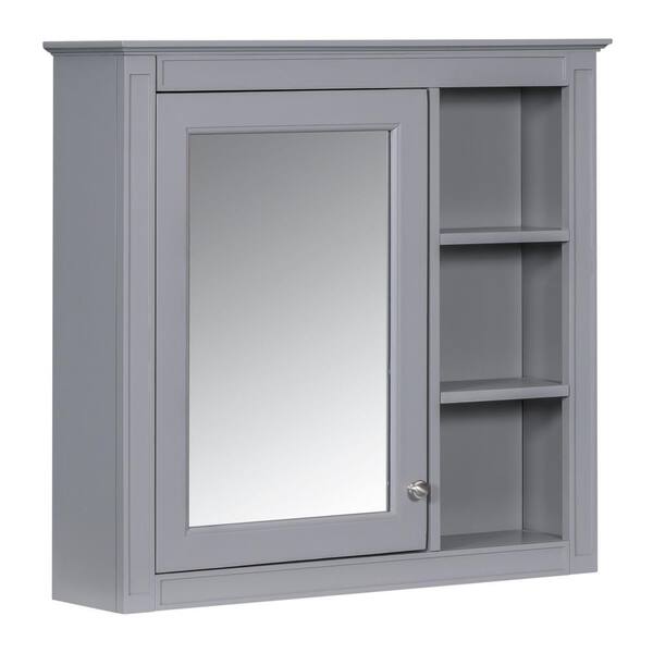 EPOWP 29.92 in. W x 28 in. H Rectangular MDF Medicine Cabinet with Mirror and Open Shelf in Gray