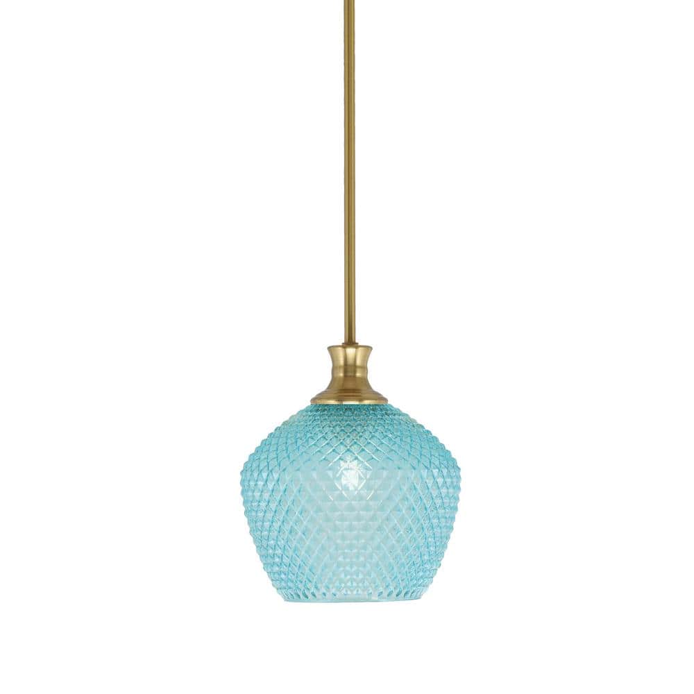 Tyler 60-Watt 1-Light New Age Brass Stem Mini Pendant Light with Turquoise 