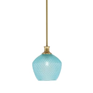 Tyler 60-Watt 1-Light New Age Brass Stem Mini Pendant Light with Turquoise Textured Glass Shade