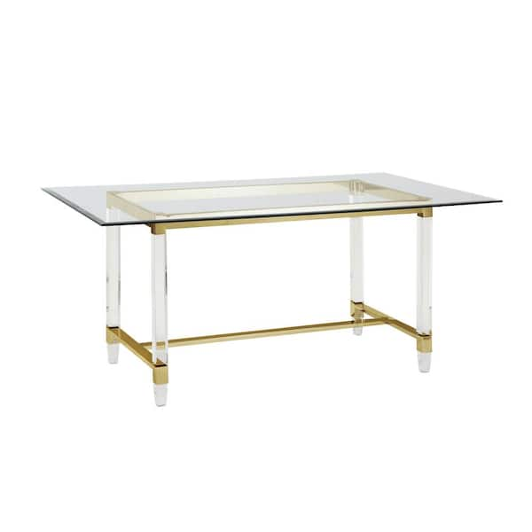 Best Quality Furniture Rema 68 in. Glass Top With Gold Stainless Steel ...