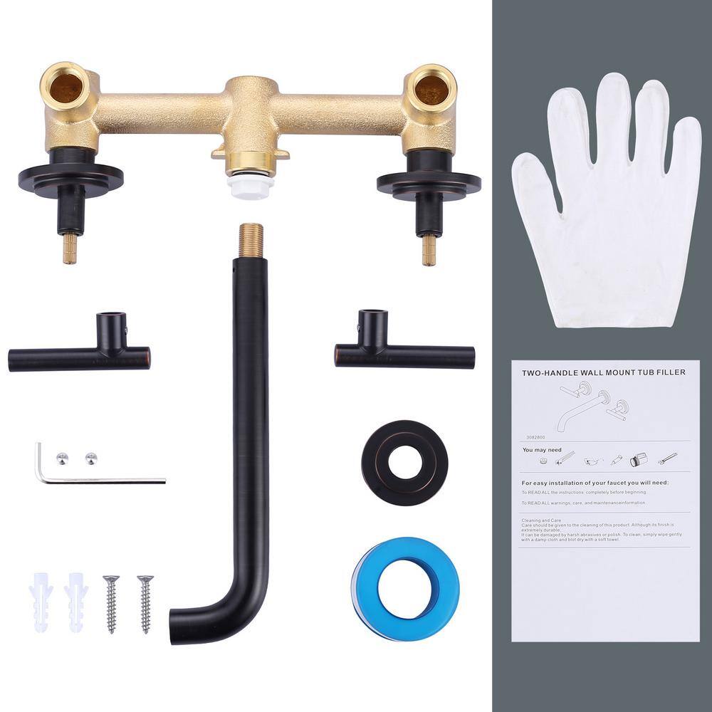 Oil Rubbed Bronze Wall Mounted Double Handle Tub Faucet
