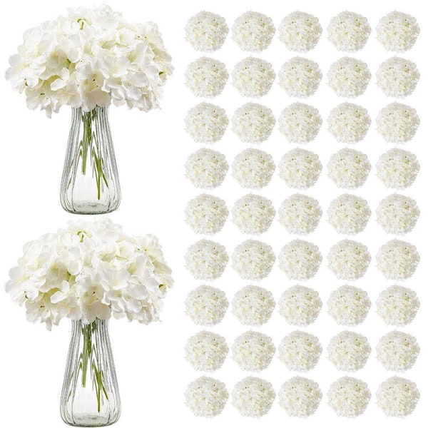 9.8 in. White Faux Bridal Shower with Stems, Artificial Flowers, 105 pcs Real Looking White Silk Fake Hydrangea Bulk