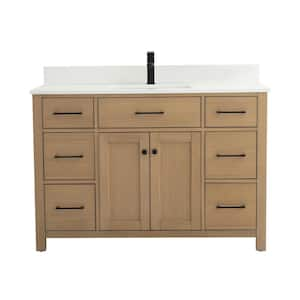 Jacklyn 49 in. W x 22 in. D x 33.75 in. H Single Freestanding Bathroom Vanity in White Oak with Quartz Countertop