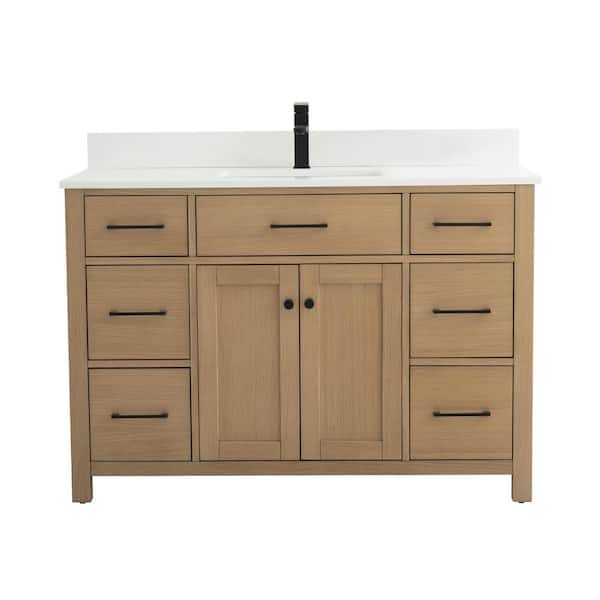 BATHLYN Jacklyn 49 in. W x 22 in. D x 33.75 in. H Single Freestanding Bathroom Vanity in White Oak with Quartz Countertop