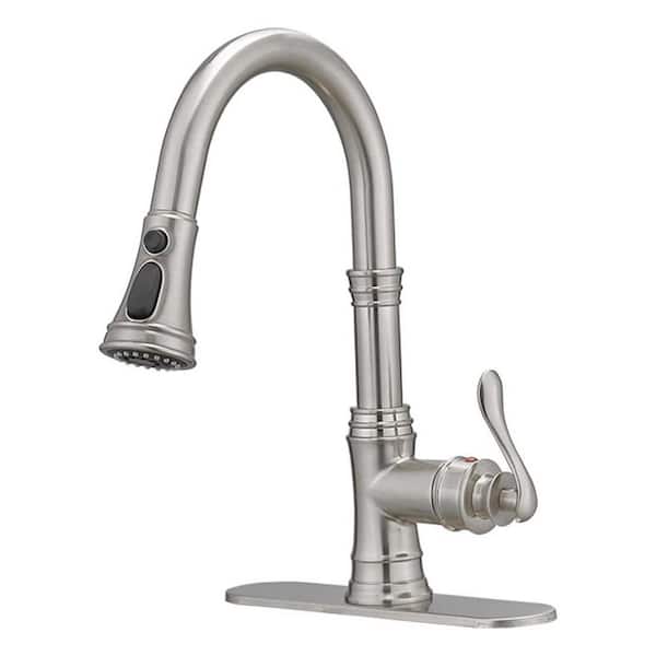 Unbranded Single Handle Pull Down Sprayer Kitchen Faucet with Advanced Spray High Arc 1-Hole Kitchen Sink Taps in Brushed Nickel