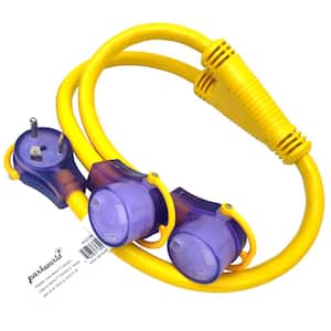 3 ft. 10/3 3-Wire 30 Amp 125-Volt RV TT-30 Y Splitter Cord, TT-30P Male Plug to 2x TT-30R Y Adapter Cord, Yellow