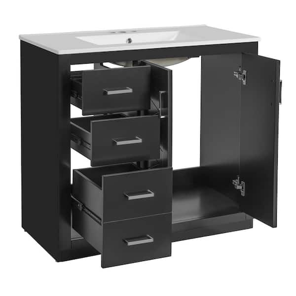 36 in. W x 18.3 in. D x 33.7 in. H Bathroom Black Linen Cabinet