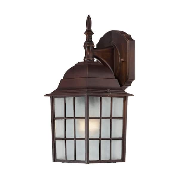 Adams 14 in. 1-Light Bronze Hardwired Outdoor Weather Resistant Wall Sconce Light with Frosted Glass, No Bulb Included