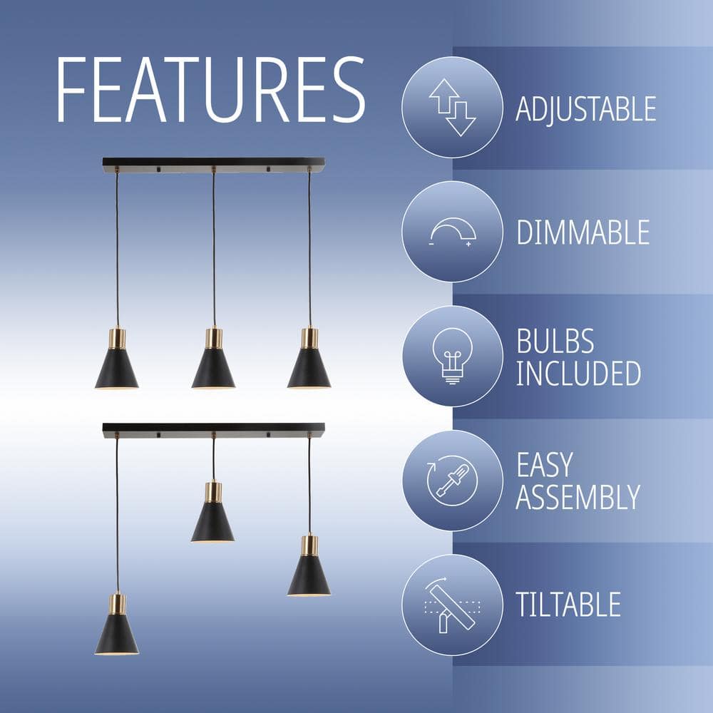 Apollo 33.5" Black and Brass Gold LED Pendant Light