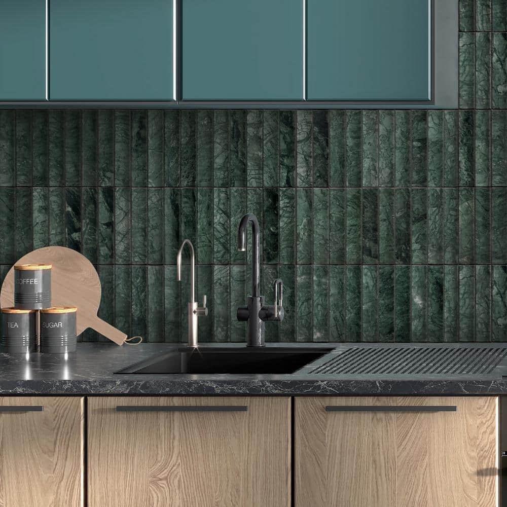 12.52" x 11.89" Honed Indian Green Marble Mosaic Tile