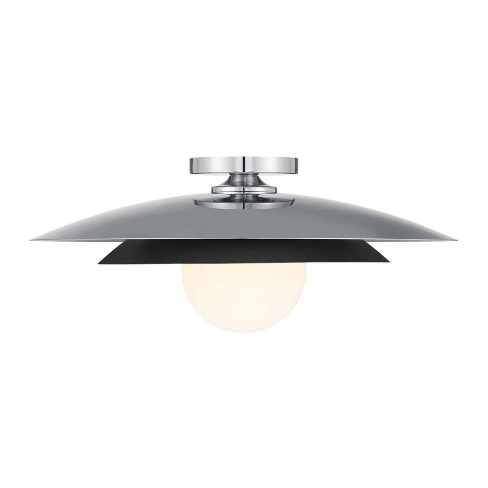 Sherrer 20 in. 1-Light Chrome Mid-Century Modern Semi-Flush Mount Ceiling Light with White Opal Glass Globe price history on PriceWatchPro