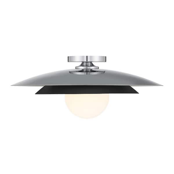 Savoy House Sherrer 20 in. 1-Light Chrome Mid-Century Modern Semi-Flush Mount Ceiling Light with White Opal Glass Globe