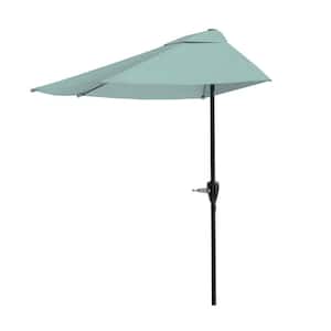 9 ft. Steel Outdoor Half Round Patio Market Umbrella with Easy Crank Lift in Dusty Green
