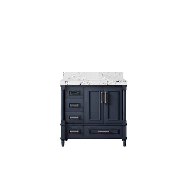 Willow Collections Hudson 36 in. W x 22 in. D x 36 in. H Single Sink Bath Vanity Center in Navy Blue with 2 in. Viola Night qt. Top