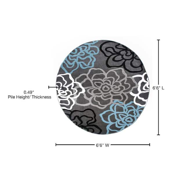 Contemporary Floral Dark Gray Indoor 6 ft. 6 in. Round Area Rug