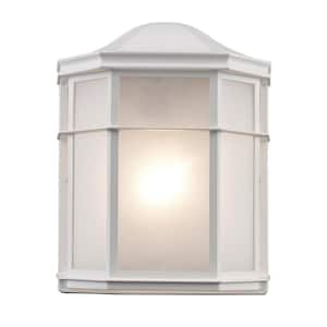 Andrews 1-Light White Outdoor Pocket Wall Light Fixture with Frosted Acrylic Shade