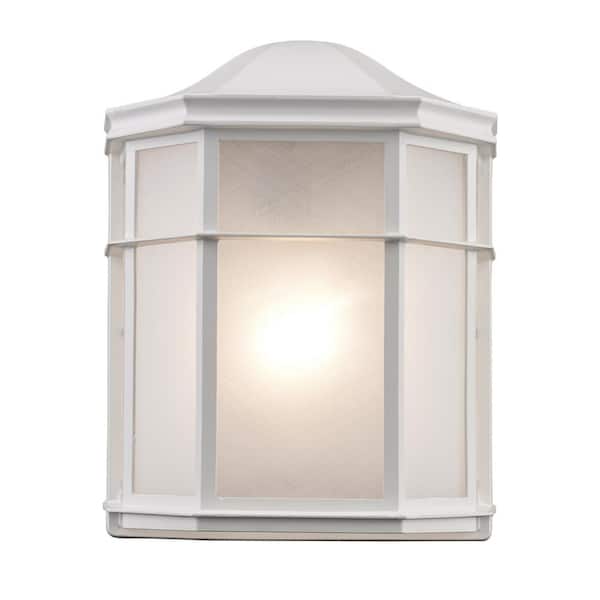 Bel Air Lighting Andrews 1-Light White Outdoor Pocket Wall Light Fixture with Frosted Acrylic Shade