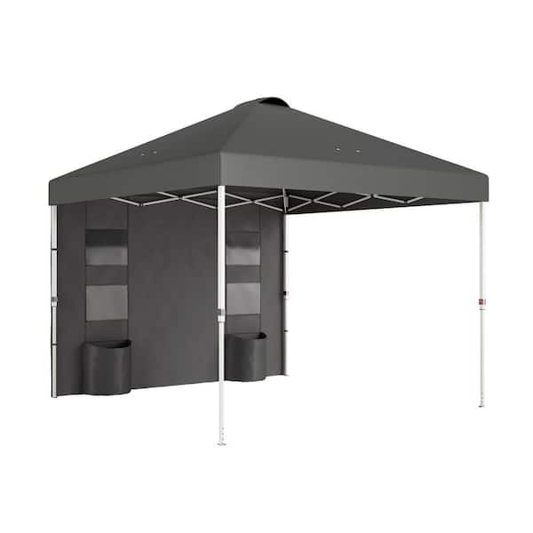 10 ft. x 10 ft. Dark Gray Adjustable Height Instant Party Tent with Storage Pockets and Sidewall