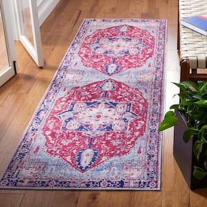 Tuscon Red/Navy 3 ft. x 6 ft. Machine Washable Border Floral Medallion Runner Rug