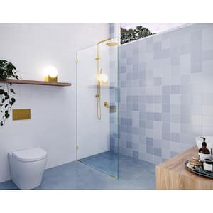 Vela 36 in. W x 78 in. H Frameless Fixed Single Panel Shower Door in Satin Brass Without Handle