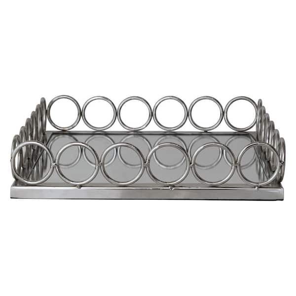 12 in. W x 2.5 in. H x 12 in. D Nickel Finish Metal Mirrored Serving Tray