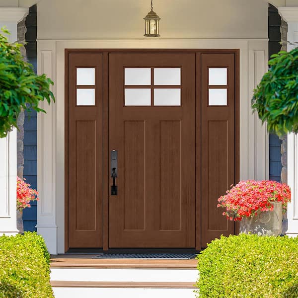 Regency 64 in. x 80 in. RHIS 4L-1/4Toplite Clear Glass Chestnut Stain Fir Fiberglass Prehung Front Door w/Dbl 12 in. SL