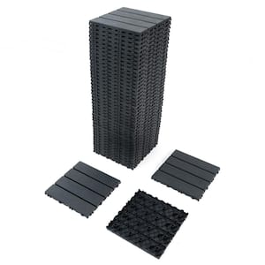 12'' x 12'' Wood Interlocking Flooring Tiles Indoor and Outdoor Patio Garden Deck Poolside Balcony Backyard 44-Pack Gray