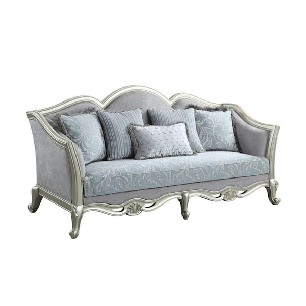 Benjara 36 in. Gray and Champagne Solid Fabric 2-Seater Loveseat with Wooden Frame