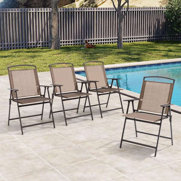 Crestlive Products Foldable Metal Outdoor Dining Chair in Brown (4-Pack)