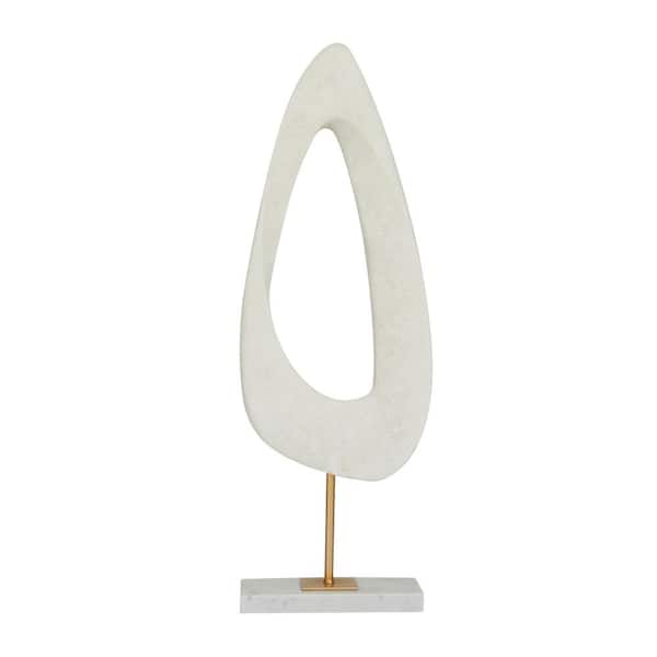 Litton Lane White Polystone Cut-Out Abstract Sculpture with Marble Stand
