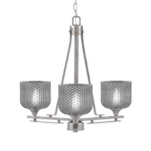 Ontario 19.25 in. 3 Light Aged Silver Geometric Chandelier for Dinning Room with Smoke Shades, no bulbs included