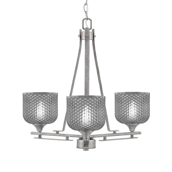 Unbranded Ontario 19.25 in. 3-Light Aged Silver Geometric Chandelier for Dinning Room with Smoke Shades, No Bulbs Included