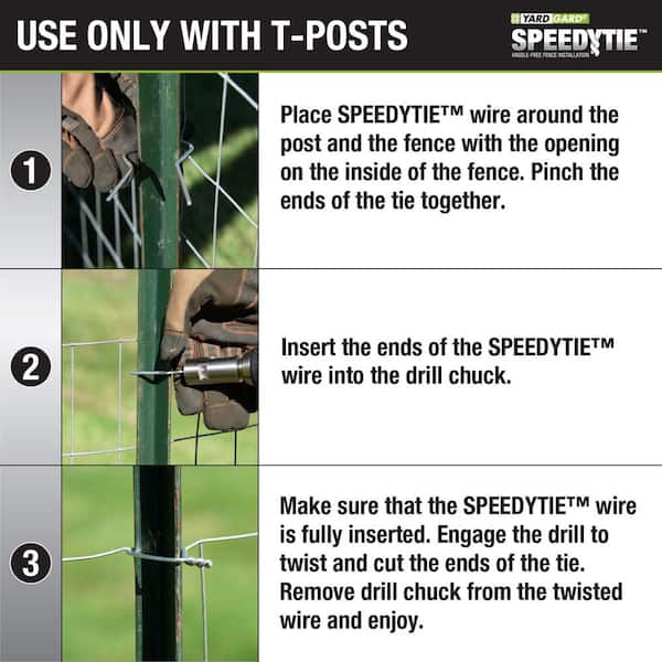 YARDGARD SpeedyTie Chain Link Fence Galvanized Steel Combo Pack T-Post Tie Wires (200 PCS), Drill Chuck