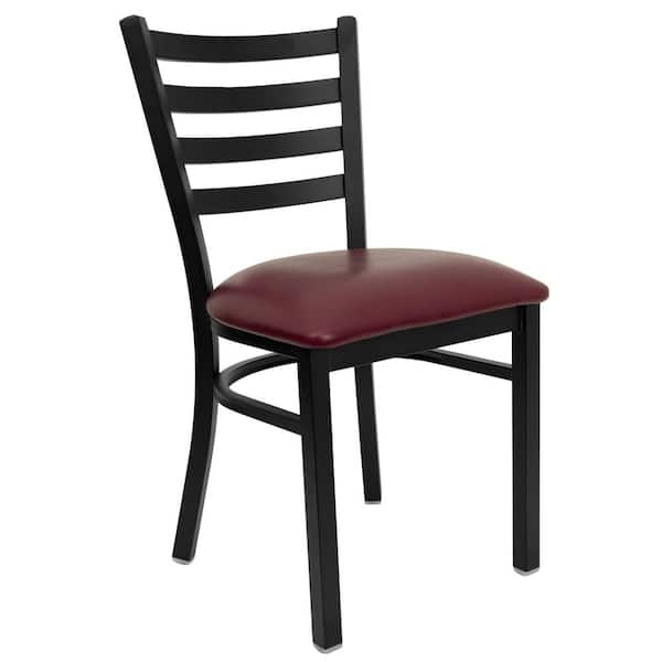 Flash Furniture Hercules Series Black Ladder Back Metal Restaurant Chair with Burgundy Vinyl Seat