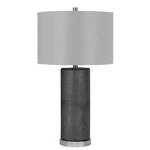 27 in. Black Metal Table Lamp with Gray Drum Shade