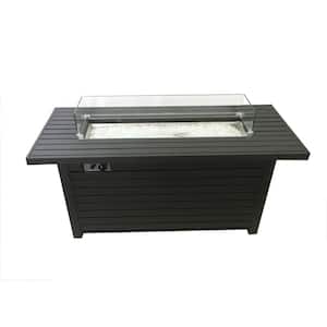 54 in. x 25 in. x 22 in. Rectangle Aluminum Propane Gas Fire Pit in Black Mocha with Wind Screen