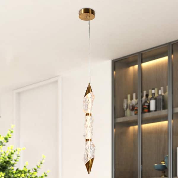 Aaroune 12-Watt 1-Light Plating Brass Integrated LED Linear Resin Pendant Light Modern Contemporary Hanging Light